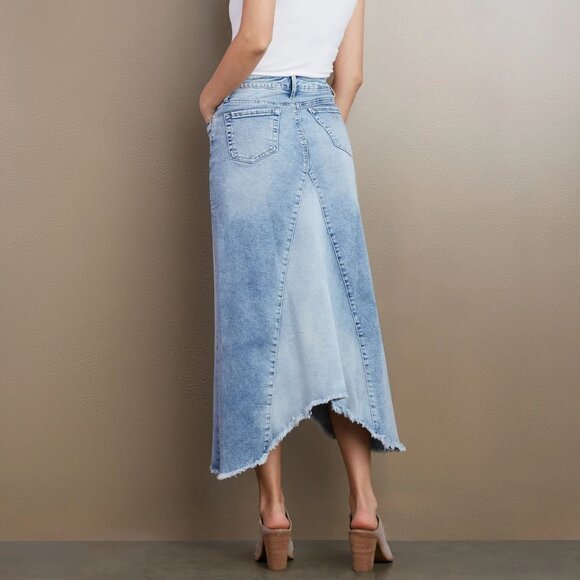 Wash Lab Selma Pieced Asymmetric Denim Maxi SKIRT Size 29 Surf Blue NEW $128 - Picture 2 of 8